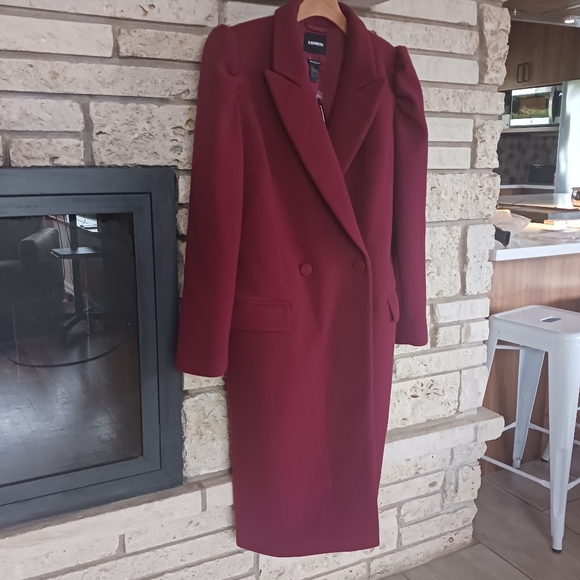 Express Jackets & Blazers - Express NWT maroon long pea Coat women's size XL